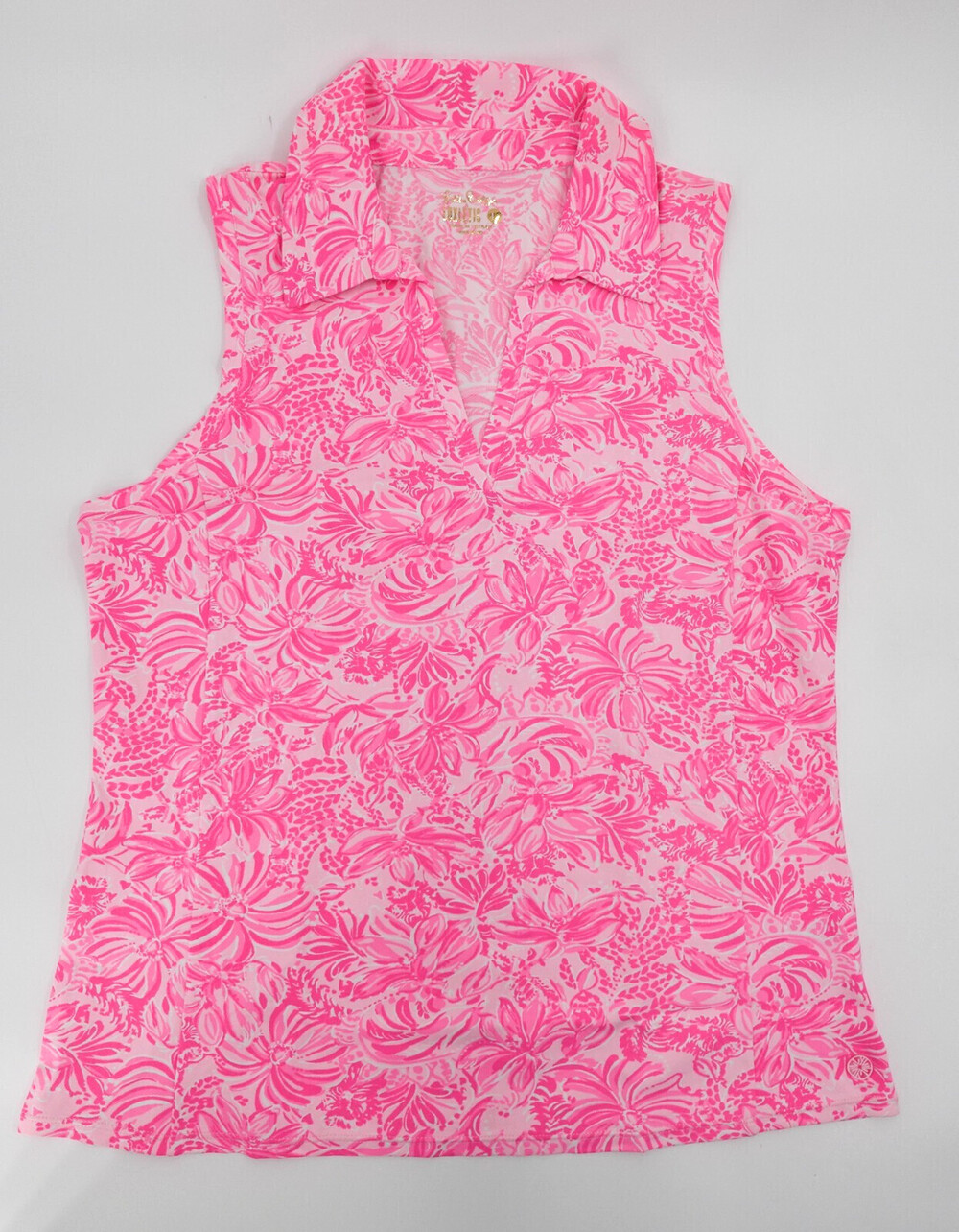 Luxletic Lilly Pulitzer Shirt Womens Large Pink Floral Sleeveless Collared